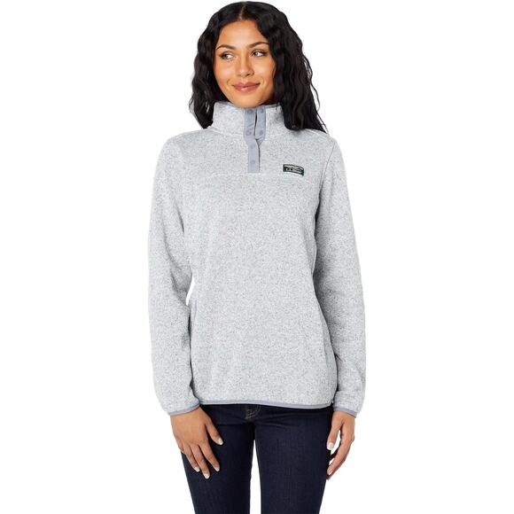 L.L.Bean Fleece Snap Sweater Pullover Gray Heather Small Petite Like New - Picture 1 of 8